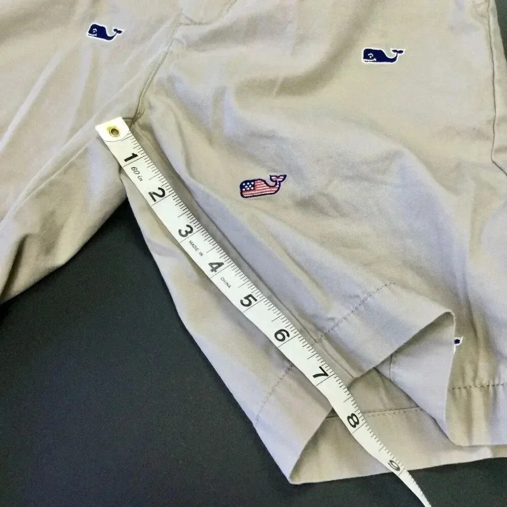 Vineyard Vines boys kids Size 10 Walking Shorts Tan Khaki Embroidered Whales Adj